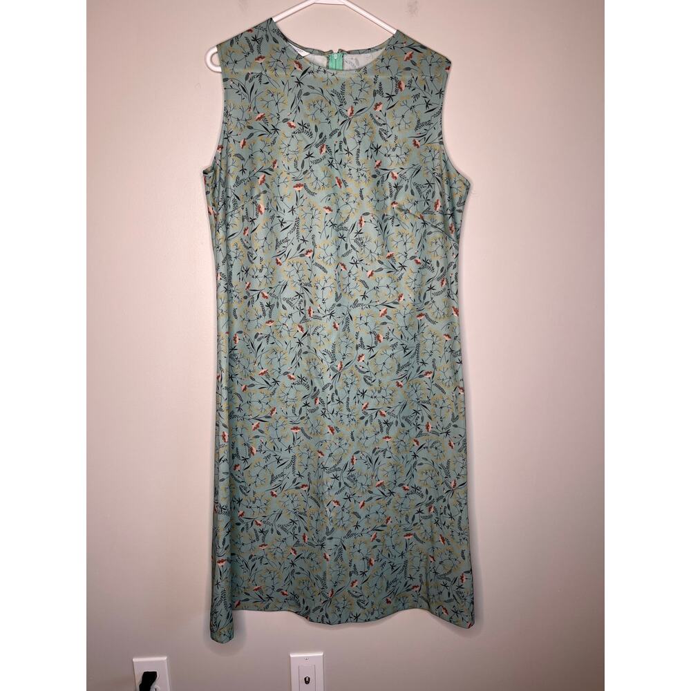 1970s Sears Sage Green Orange Pastel Floral Disco Mod GoGo Shift Dress L